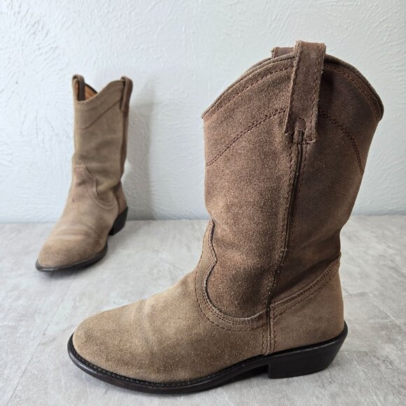 Steve Madden Western Boots Sz 7 Tan Suede Pull on Casual Cowgirl Midcalf Booties - Picture 1 of 13